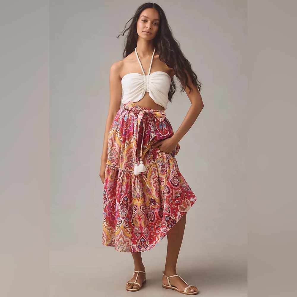Anthropologie Mille Françoise Zanzibar Midi Skirt | Bright Floral Boho Skirt - Picture 3 of 16